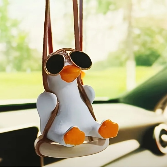 NEW| Adorable Unique Swinging White Duck With Sunglasses Car Hanging Pendant - Picture 3 of 9